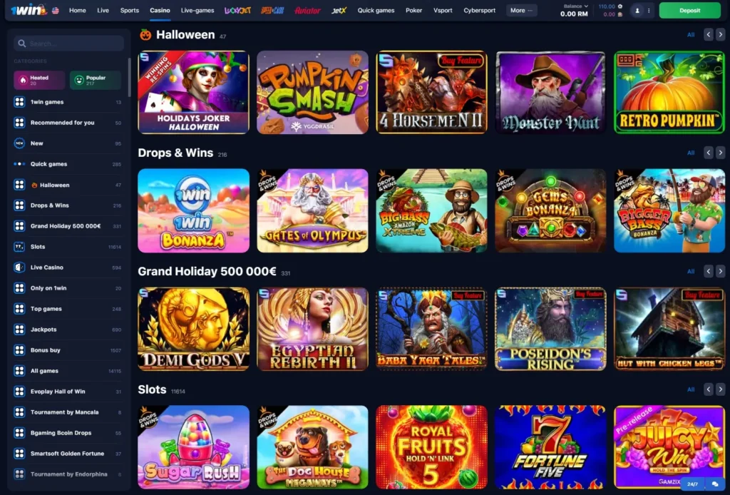 Lobby de juegos del Casino Online 1WIN