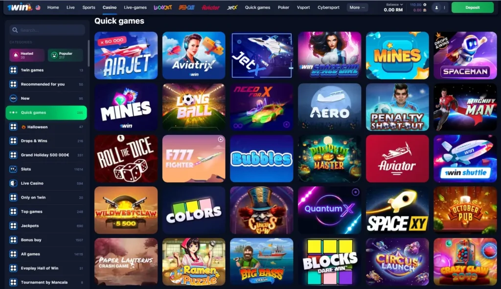 Juegos instantáneos del Casino Online 1WIN