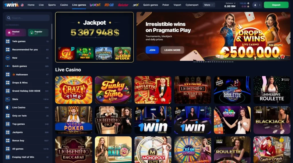 Juegos de casino en vivo 1WIN